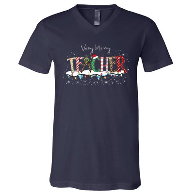 Very Merry Teacher Holiday Christmas V-Neck T-Shirt