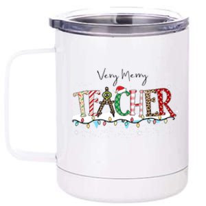 Very Merry Teacher Holiday Christmas 12 oz Stainless Steel Tumbler Cup