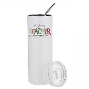 Very Merry Teacher Holiday Christmas Stainless Steel Tumbler