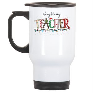 Very Merry Teacher Holiday Christmas Stainless Steel Travel Mug