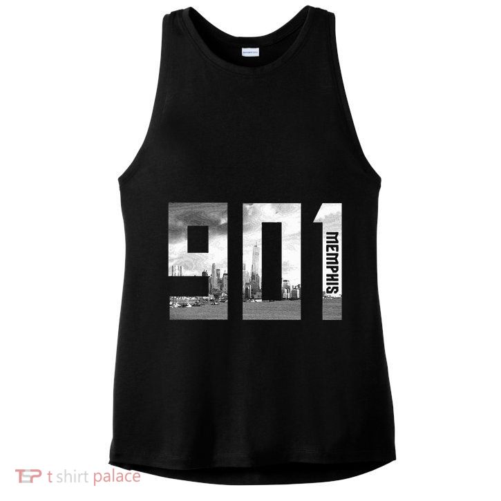 Vintage Memphis Tennessee 901 Area Code Skyline Ladies PosiCharge Tri-Blend Wicking Tank