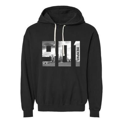 Vintage Memphis Tennessee 901 Area Code Skyline Garment-Dyed Fleece Hoodie