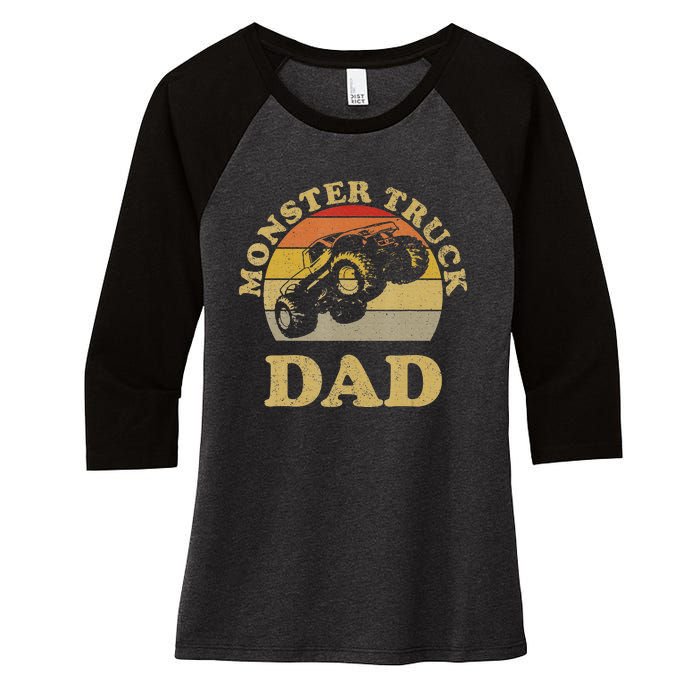 Vintage Monster Truck Gift For Dad Women's Tri-Blend 3/4-Sleeve Raglan Shirt