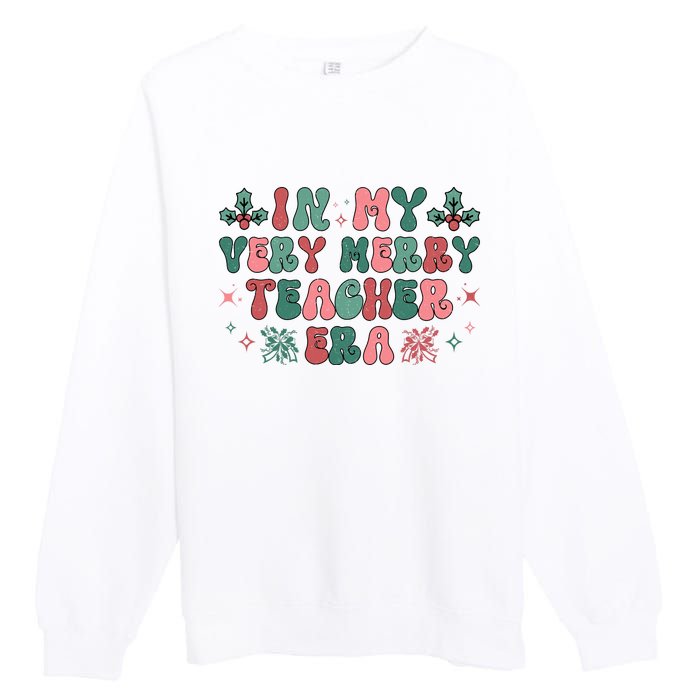 Very Merry Teacher Era Holiday Graphic Premium Crewneck Sweatshirt