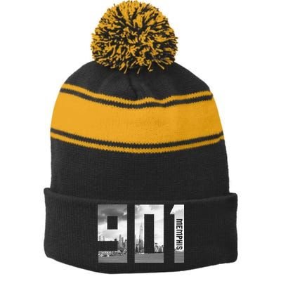 Vintage Memphis Tennessee 901 Area Code Skyline Stripe Pom Pom Beanie