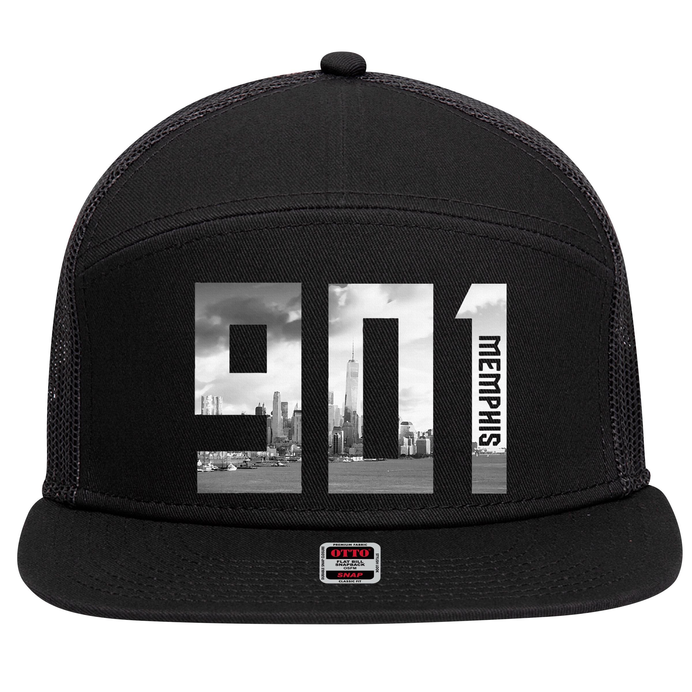 Vintage Memphis Tennessee 901 Area Code Skyline 7 Panel Mesh Trucker Snapback Hat