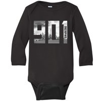 Vintage Memphis Tennessee 901 Area Code Skyline Baby Long Sleeve Bodysuit