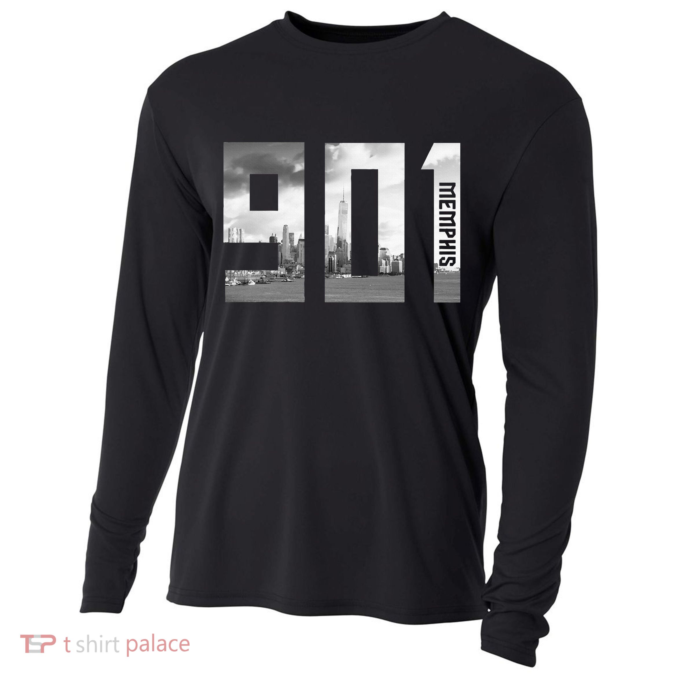 Vintage Memphis Tennessee 901 Area Code Skyline Cooling Performance Long Sleeve Crew