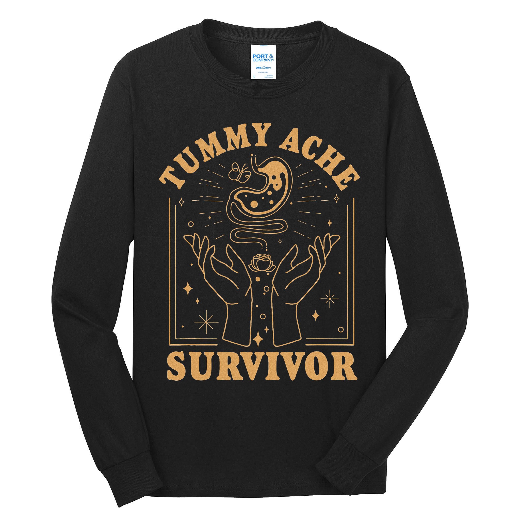 Vintage Minimalist Tummy Ache Survivor Funny Saying Tall Long Sleeve T-Shirt