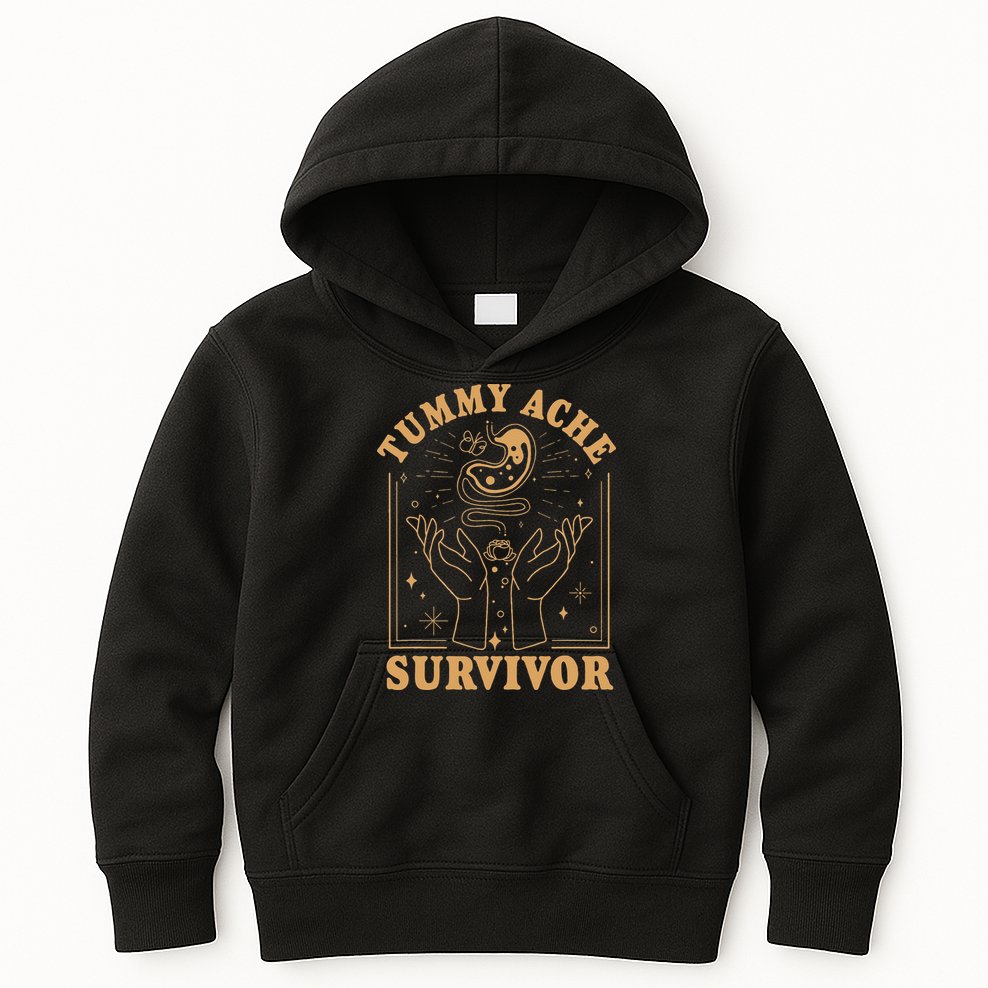 Vintage Minimalist Tummy Ache Survivor Funny Saying Kids Hoodie