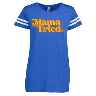 Vintage Mama Tried Country Music Southern Funny Retro 70S Enza Ladies Jersey Football T-Shirt