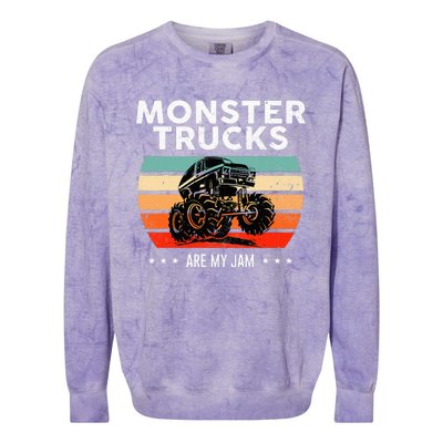 Vintage Monster Truck Are My Jam Retro Sunset Cool Engines Colorblast Crewneck Sweatshirt