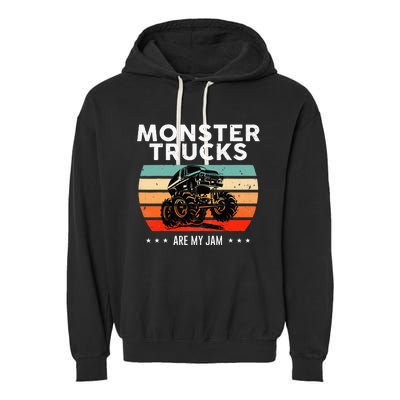 Vintage Monster Truck Are My Jam Retro Sunset Cool Engines Garment-Dyed Fleece Hoodie