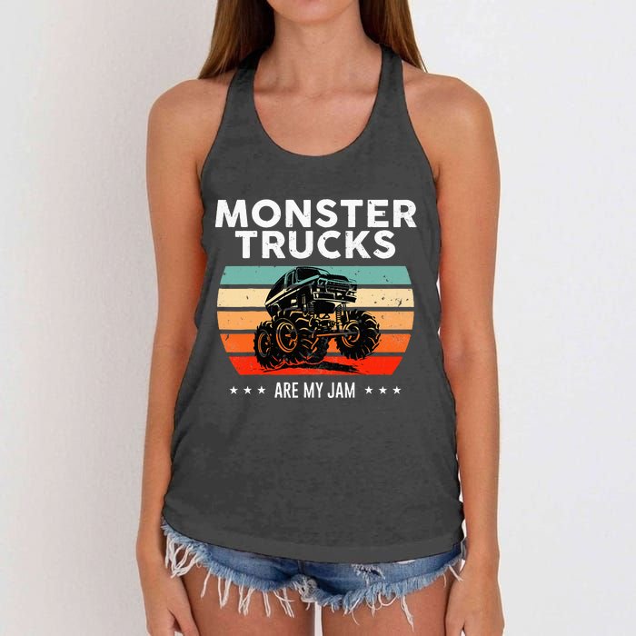 Vintage Monster Truck Are My Jam Retro Sunset Cool Engines Women's Knotted Racerback Tank