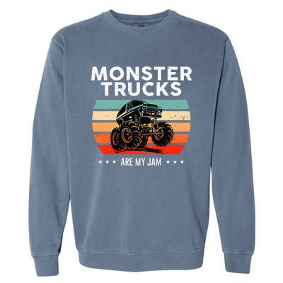 Vintage Monster Truck Are My Jam Retro Sunset Cool Engines Garment-Dyed Sweatshirt