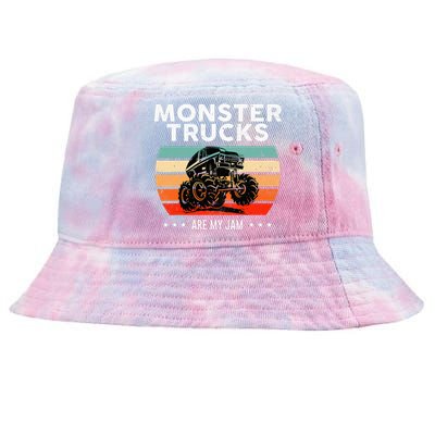 Vintage Monster Truck Are My Jam Retro Sunset Cool Engines Tie-Dyed Bucket Hat