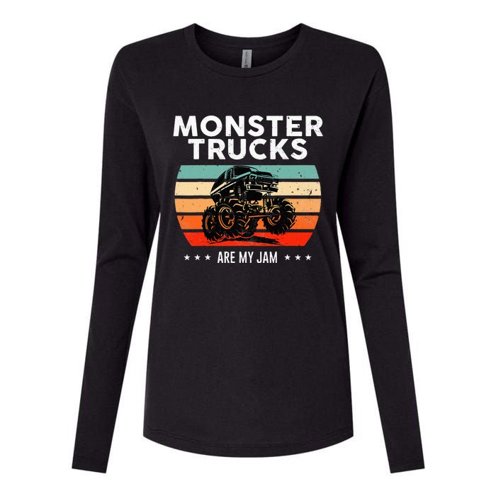 Vintage Monster Truck Are My Jam Retro Sunset Cool Engines Womens Cotton Relaxed Long Sleeve T-Shirt