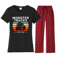 Vintage Monster Truck Are My Jam Retro Sunset Cool Engines Women's Flannel Pajama Set