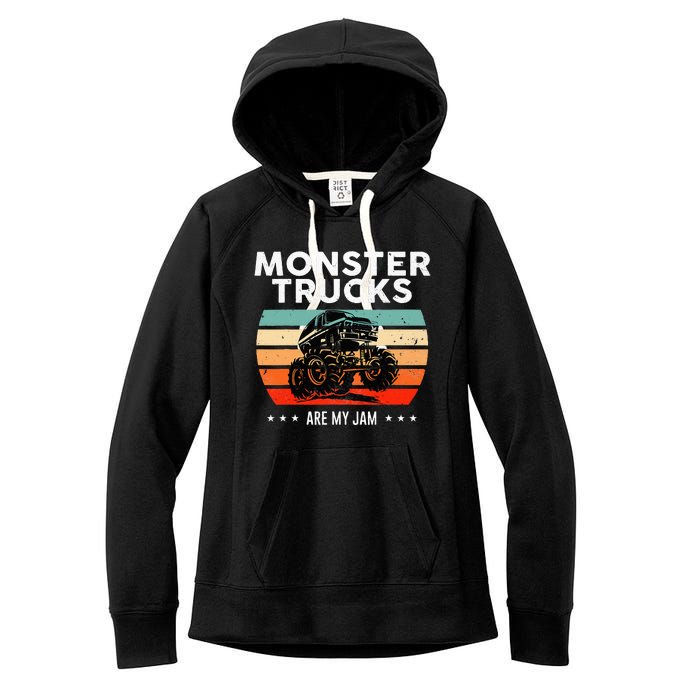 Vintage Monster Truck Are My Jam Retro Sunset Cool Engines Women's Fleece Hoodie