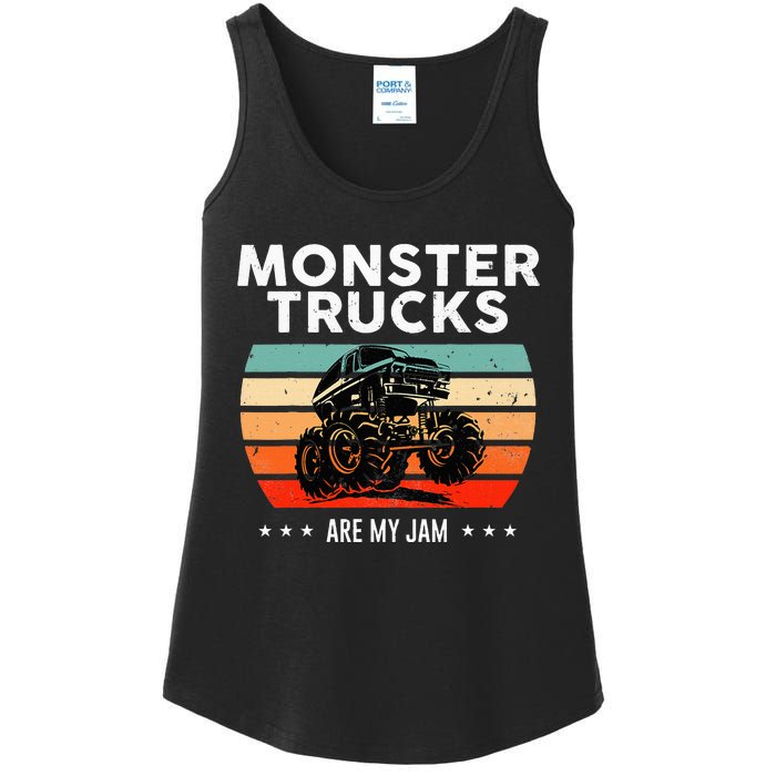 Vintage Monster Truck Are My Jam Retro Sunset Cool Engines Ladies Essential Tank