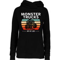 Vintage Monster Truck Are My Jam Retro Sunset Cool Engines Womens Funnel Neck Pullover Hood