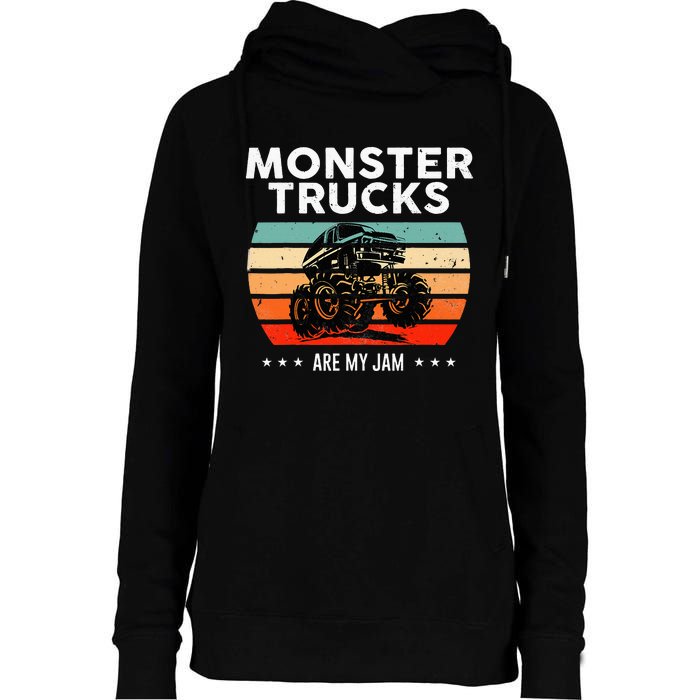 Vintage Monster Truck Are My Jam Retro Sunset Cool Engines Womens Funnel Neck Pullover Hood