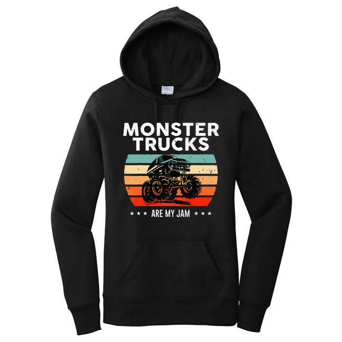 Vintage Monster Truck Are My Jam Retro Sunset Cool Engines Women's Pullover Hoodie