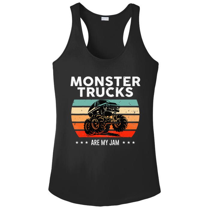 Vintage Monster Truck Are My Jam Retro Sunset Cool Engines Ladies PosiCharge Competitor Racerback Tank