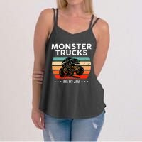 Vintage Monster Truck Are My Jam Retro Sunset Cool Engines Women's Strappy Tank