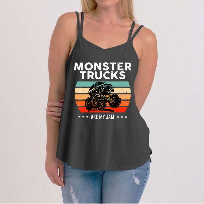 Vintage Monster Truck Are My Jam Retro Sunset Cool Engines Women's Strappy Tank