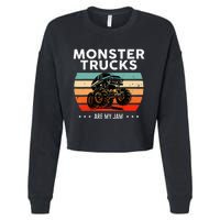 Vintage Monster Truck Are My Jam Retro Sunset Cool Engines Cropped Pullover Crew