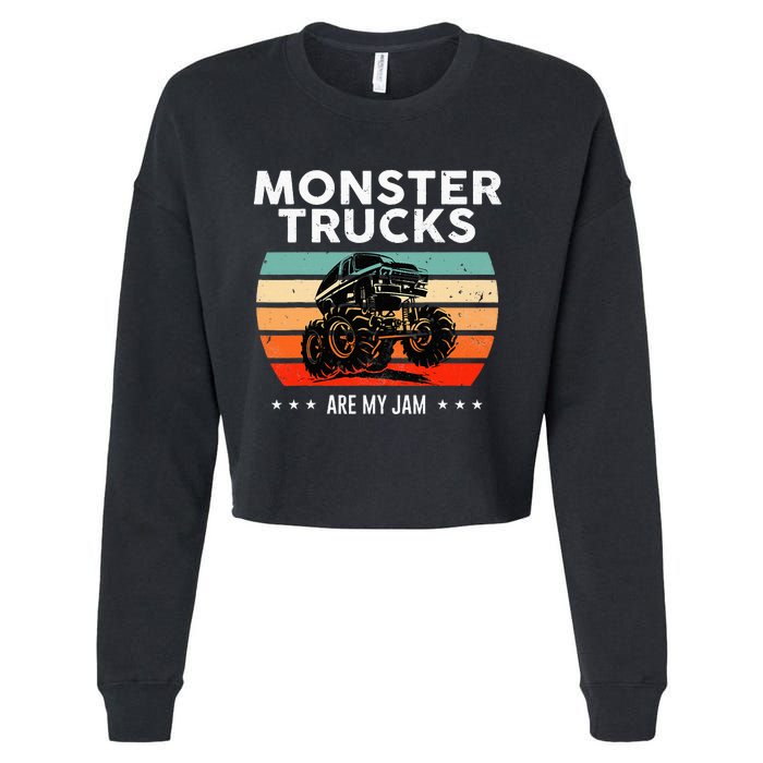 Vintage Monster Truck Are My Jam Retro Sunset Cool Engines Cropped Pullover Crew