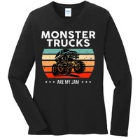 Vintage Monster Truck Are My Jam Retro Sunset Cool Engines Ladies Long Sleeve Shirt