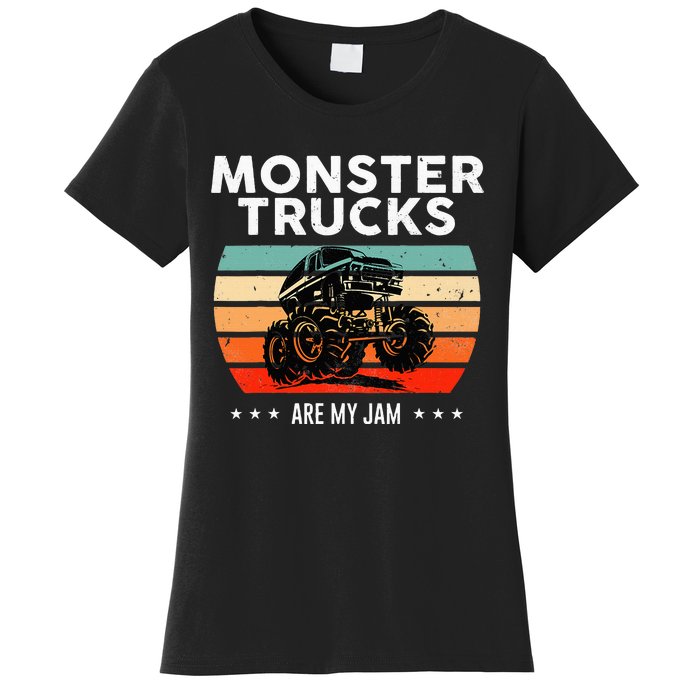 Vintage Monster Truck Are My Jam Retro Sunset Cool Engines Women's T-Shirt