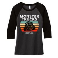 Vintage Monster Truck Are My Jam Retro Sunset Cool Engines Women's Tri-Blend 3/4-Sleeve Raglan Shirt