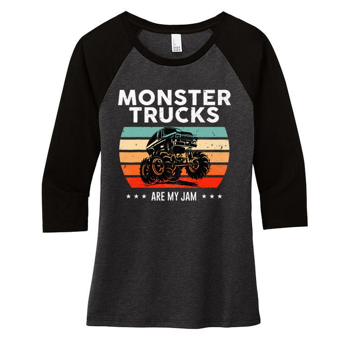 Vintage Monster Truck Are My Jam Retro Sunset Cool Engines Women's Tri-Blend 3/4-Sleeve Raglan Shirt