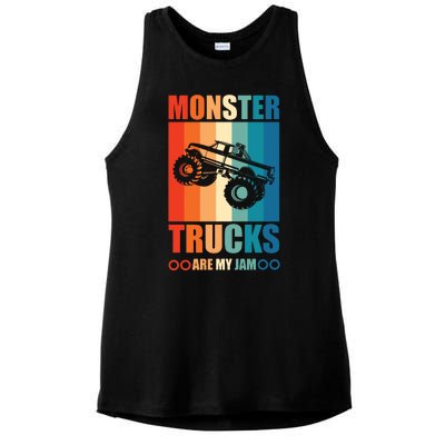 Vintage Monster Truck Are My Jam Retro Sunset Cool Engines Ladies PosiCharge Tri-Blend Wicking Tank