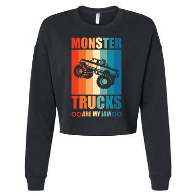 Vintage Monster Truck Are My Jam Retro Sunset Cool Engines Cropped Pullover Crew