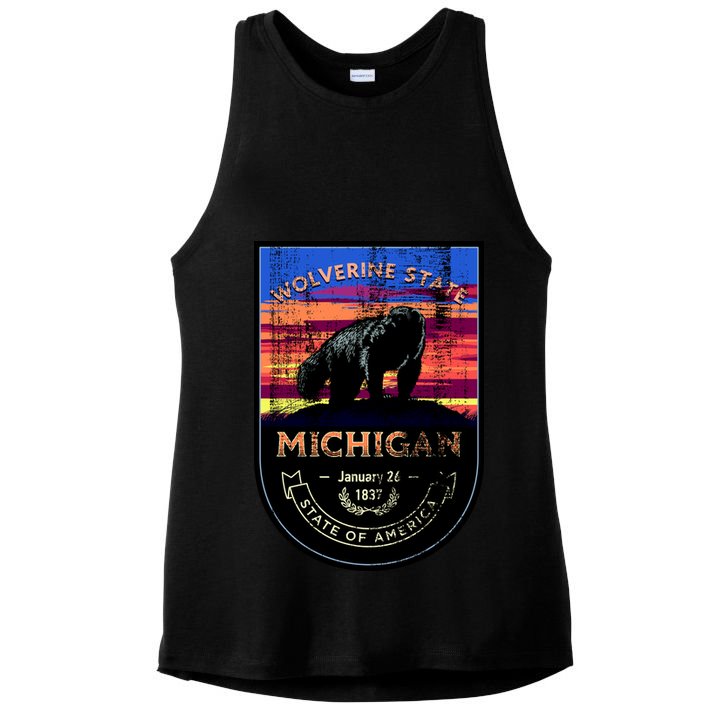 Vintage Michigan The Wolverine State Ladies PosiCharge Tri-Blend Wicking Tank