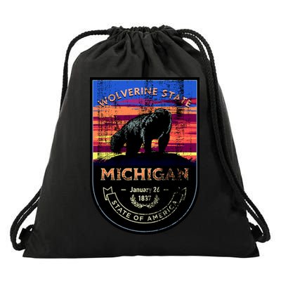Vintage Michigan The Wolverine State Drawstring Bag