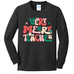 Very Merry Teacher Festive Graphic Kids Long Sleeve Shirt