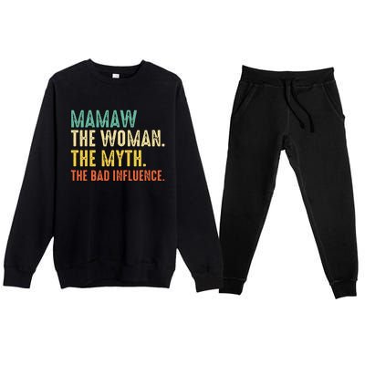 Vintage Mamaw The Woman The Myth Family Matching Premium Crewneck Sweatsuit Set