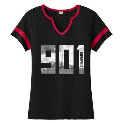 Vintage Memphis Tennessee 901 Area Code Skyline Ladies Halftime Notch Neck Tee