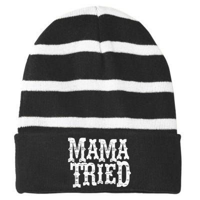 VINTAGE Mama Tried Country Outlaw Musics Striped Beanie with Solid Band