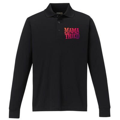 Vintage Mama Tried Country Outlaw Music Gift Performance Long Sleeve Polo