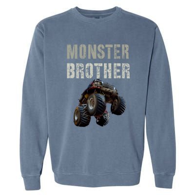 Vintage Monster Truck Brother Family Bro Bruh Mom Dad Team Cute Gift Garment-Dyed Sweatshirt