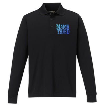 Vintage Mama Tried Country Outlaw Music Gift Performance Long Sleeve Polo