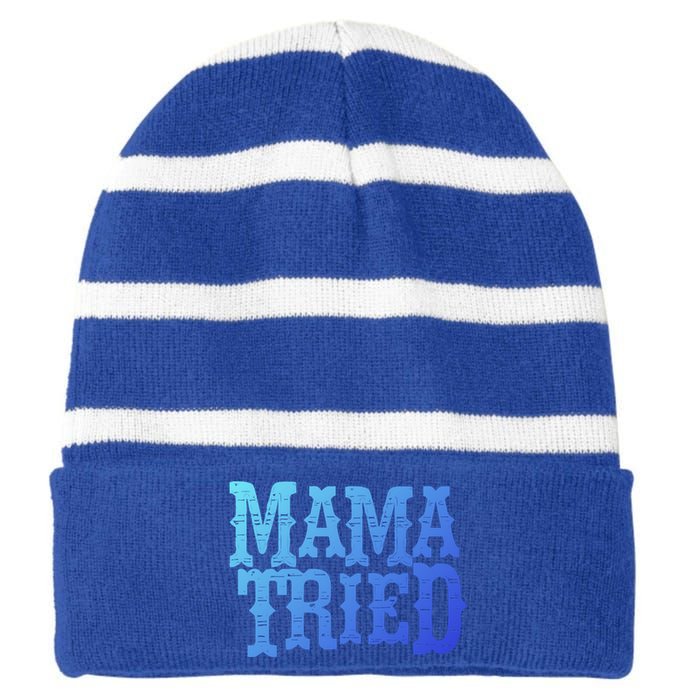 Vintage Mama Tried Country Outlaw Music Gift Striped Beanie with Solid Band