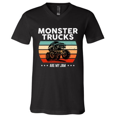 Vintage Monster Truck Are My Jam Retro Sunset Cool Engines V-Neck T-Shirt