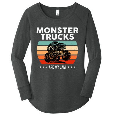 Vintage Monster Truck Are My Jam Retro Sunset Cool Engines Women's Perfect Tri Tunic Long Sleeve Shirt